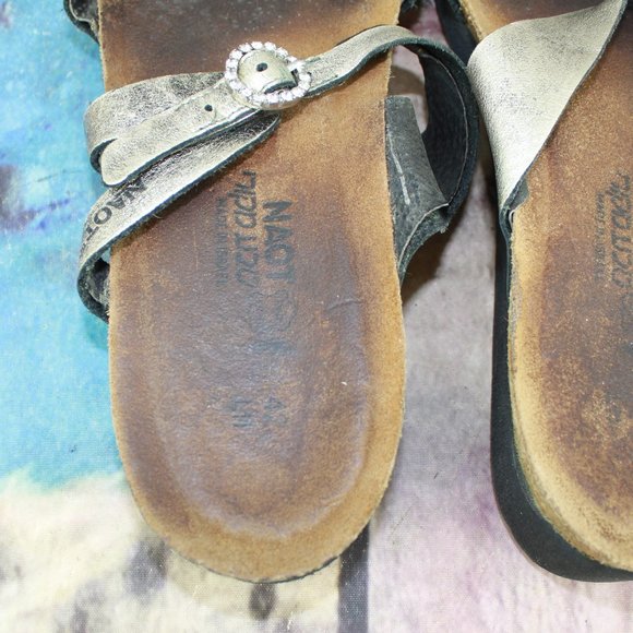 Naot Silver Leather Two Adjustable Strap Open Toe Slide Sandals Size 11 - Picture 9 of 9